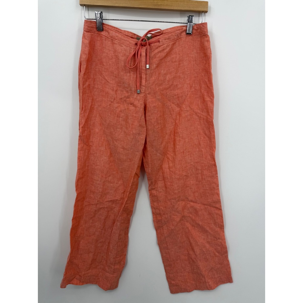 Tommy Bahama Linen Pants sz 4 Coral Orange Drawstring Wide Leg Casual 100% Linen